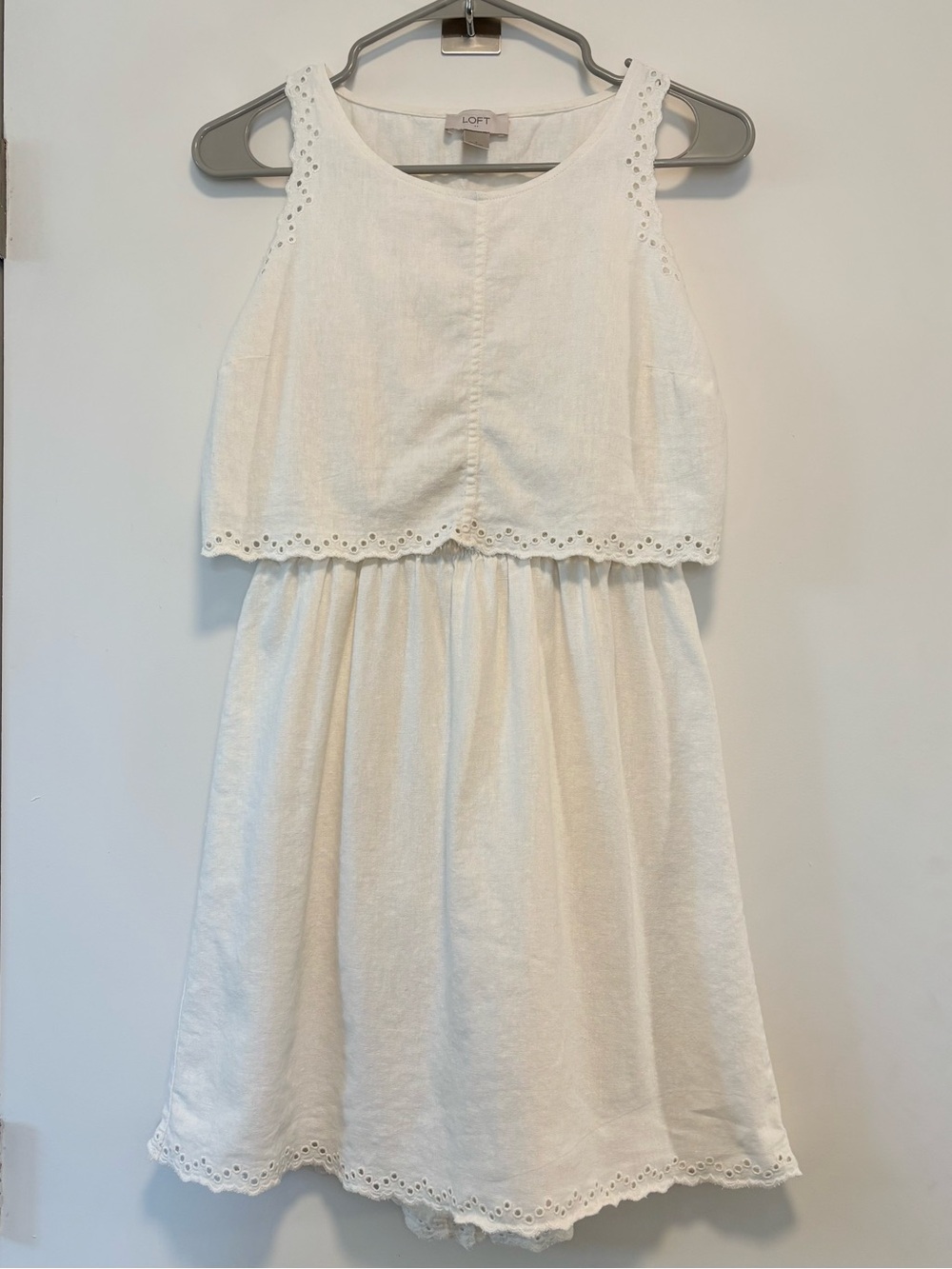 LOFT Linen Blend Ivory White Cutout Sleeveless Eyelet Lace Dress Women Size 4